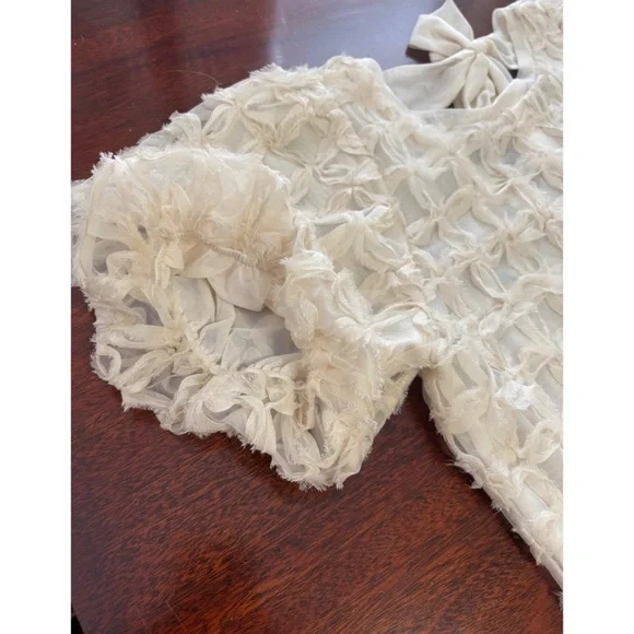 Anthropologie Sarah Hann Ivory Puff-Sleeve Textured Blouse - Picture 9 of 9